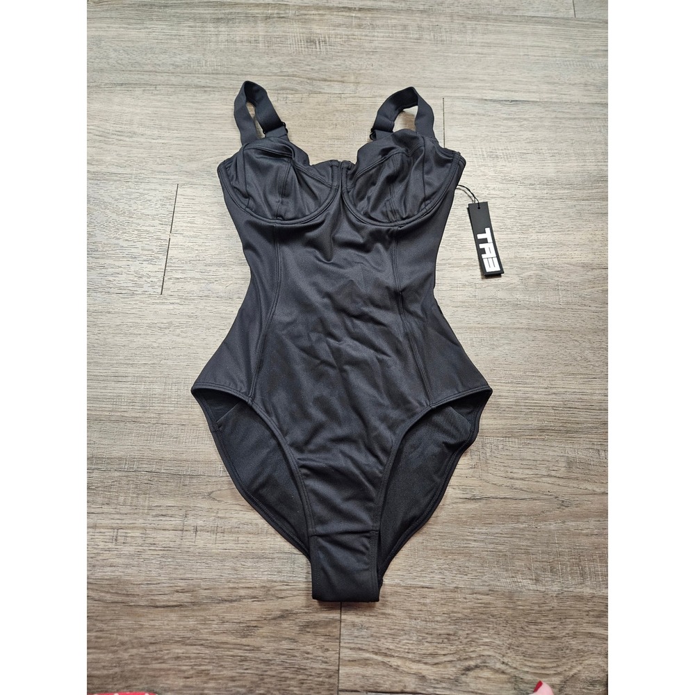 NWT TA3 Lifty Bodysuit XS D/DD Black Sculpting Lace Up‎ Back Underwire Swimsuit